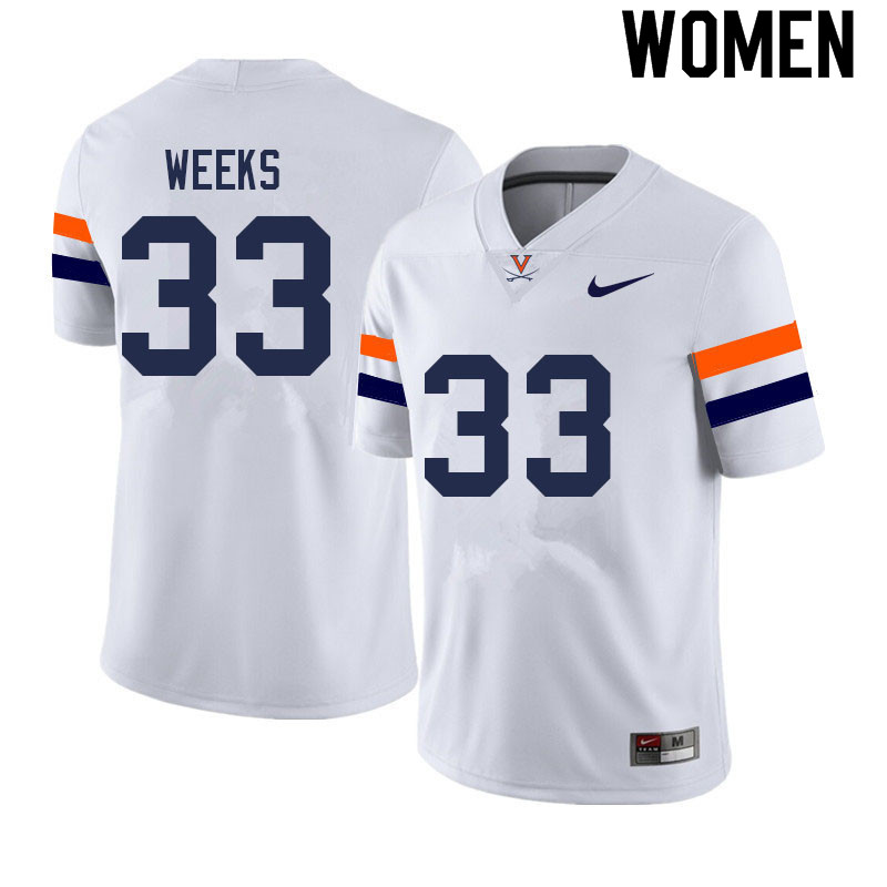 Women #33 West Weeks Virginia Cavaliers College Football Jerseys Sale-White
